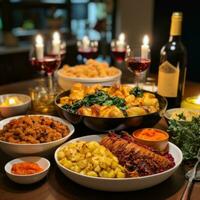 tradicional acción de gracias comida con todas el fijaciones foto