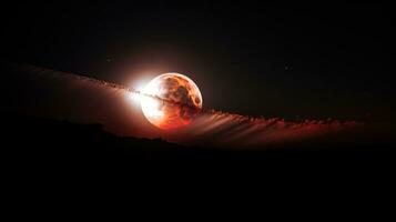 Lunar eclipse with red-tinted moon photo