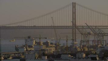 Ponte Vasco da Gama and a cargo ship dock video