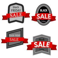 Set of four black friday sale badges with red ribbon on a white background. Vector illustration