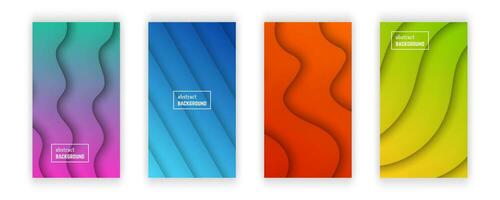 Abstract minimal gradient geometric background.  Set of four wave layer shape for banner, templates, cards. Vector illustration.