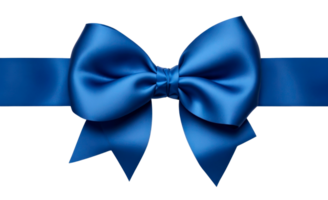 Blue ribbon and bow isolated on transparent background. Generative AI png