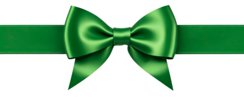 Green ribbon and bow isolated on transparent background. Generative AI png