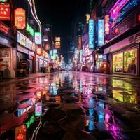 Vibrant streetscapes alive with neon lights photo