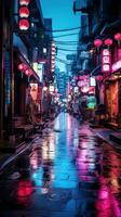 Vibrant streetscapes alive with neon lights photo