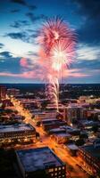 Spectacular fireworks display over downtown buildings photo