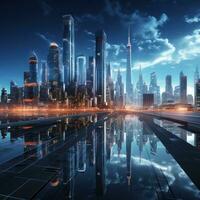 futurista paisaje urbano con brillante alta tecnología arquitectura foto