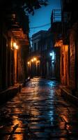 malhumorado, atmosférico callejones y callejuelas a noche foto