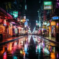 Vibrant streetscapes alive with neon lights photo