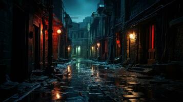 Moody, atmospheric alleyways and backstreets at night photo