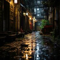 malhumorado, atmosférico callejones y callejuelas a noche foto