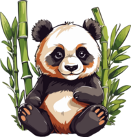 Panda with Bamboo Illustration AI Generative png