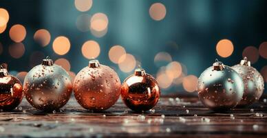 panorámico Navidad fondo, ligero nuevo año pelotas en un borroso antecedentes - ai generado imagen foto