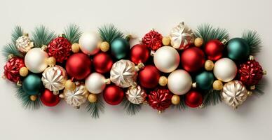 Panoramic Christmas background, light New Year balls on a blurred background - AI generated image photo