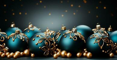 Panoramic Christmas background, light New Year balls on a blurred background - AI generated image photo