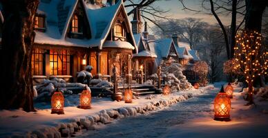 Snowy Christmas country house - AI generated image photo