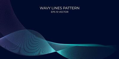 Vector wavy lines pattern smooth curve flowing dynamic blue green gradient light isolated on navy background. Concept for technology, digital, communication, science, music.