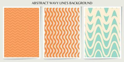 Set of abstract wavy lines seamless pattern. Sunburst, swirl, grunge, waves retro groovy color for vintage vibes poster. Flat vector background isolated.