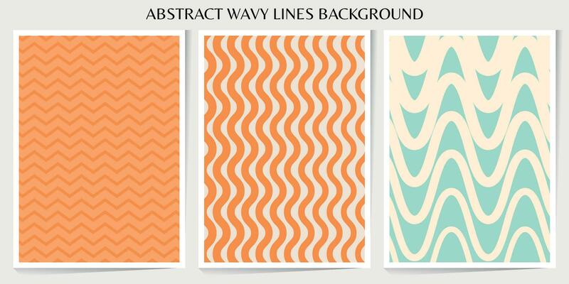 Set of abstract wavy lines seamless pattern. Sunburst, swirl, grunge, waves retro groovy color for vintage vibes poster. Flat vector background isolated.