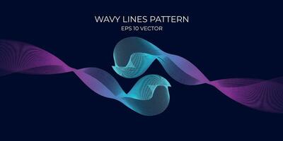 Vector wavy lines pattern smooth curve flowing dynamic blue green gradient light isolated on navy background. Concept for technology, digital, communication, science, music.