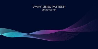 Vector wavy lines pattern smooth curve flowing dynamic blue green gradient light isolated on navy background. Concept for technology, digital, communication, science, music.