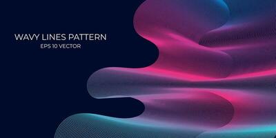 Vector wavy lines pattern smooth curve flowing dynamic blue green gradient light isolated on navy background. Concept for technology, digital, communication, science, music.