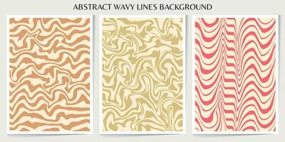 Set of abstract wavy lines seamless pattern. Sunburst, swirl, grunge, waves retro groovy color for vintage vibes poster. Flat vector background isolated.