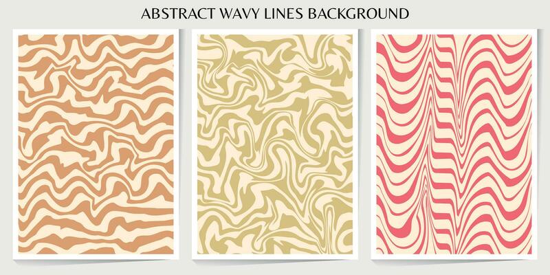 Set of abstract wavy lines seamless pattern. Sunburst, swirl, grunge, waves retro groovy color for vintage vibes poster. Flat vector background isolated.