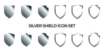 Shield icon set in silver color style. Protect shield security line icons. Badge quality symbol, sign, logo or emblem. Vector illustration