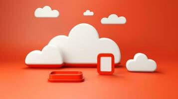 3D red white cloud icon minimal style, cloud computing online service, digital technology security concept, Generative AI illustration photo