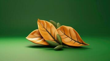 3d Bosquejo hoja de árbol y planta. ecología, bio y natural productos concepto, cerca arriba ver de hojas composición, mínimo estilo, generativo ai ilustración foto