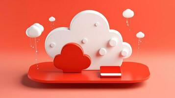 3D red white cloud icon minimal style, cloud computing online service, digital technology security concept, Generative AI illustration photo
