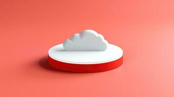 3d rojo blanco nube icono mínimo estilo, nube informática en línea servicio, digital tecnología seguridad concepto, generativo ai ilustración foto