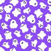 Purple seamless pattern of cute ghosts vector