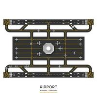 Vista superior de la pista de aterrizaje del aeropuerto y forma de taxi con avión, ilustración vectorial vector