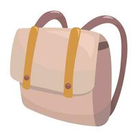 Cute beige backpack made in boho style, bag for school and travel, vector color illustration