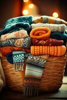 Knitted blankets and warm socks photo