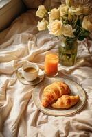 Lazy morning in bed with breakfast photo