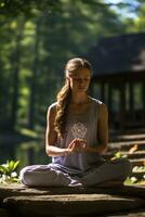 yoga y meditación en un pacífico ajuste foto