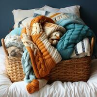 Knitted blankets and warm socks photo