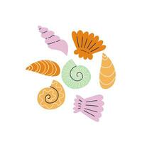 Poster with sea shell in trendy flat style. Vector illustration.