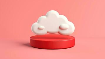 3d rojo blanco nube icono mínimo estilo, nube informática en línea servicio, digital tecnología seguridad concepto, generativo ai ilustración foto