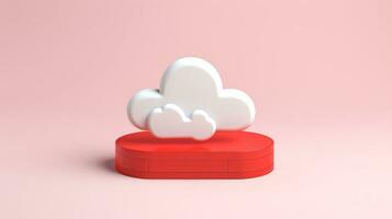 3d rojo blanco nube icono mínimo estilo, nube informática en línea servicio, digital tecnología seguridad concepto, generativo ai ilustración foto