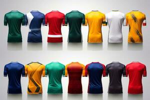 Mockup sports football team uniforms multicolors shirt, Generative AI illustration photo