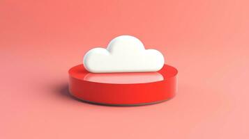 3d rojo blanco nube icono mínimo estilo, nube informática en línea servicio, digital tecnología seguridad concepto, generativo ai ilustración foto