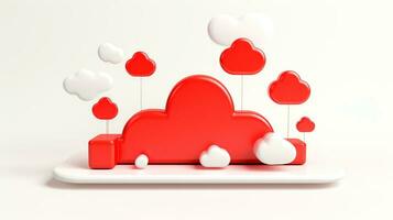 3D red white cloud icon minimal style, cloud computing online service, digital technology security concept, Generative AI illustration photo