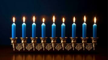 Hanukkah festive celebration concept, glow of the menorah with shining candles and star, Generative AI illustration photo