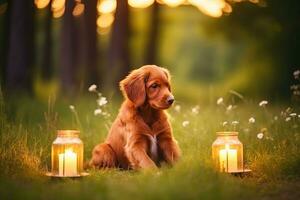 Close-up of cute dog with beautiful bokeh background, Generative AI illustration photo