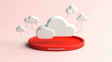 3d rojo blanco nube icono mínimo estilo, nube informática en línea servicio, digital tecnología seguridad concepto, generativo ai ilustración foto