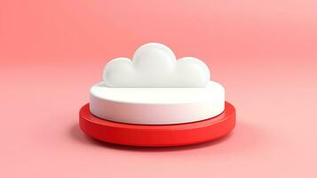 3d rojo blanco nube icono mínimo estilo, nube informática en línea servicio, digital tecnología seguridad concepto, generativo ai ilustración foto